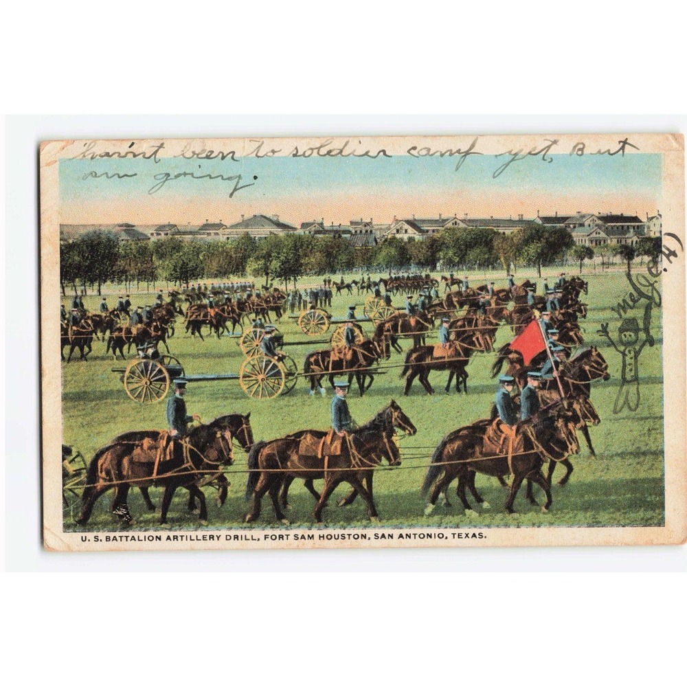 1917 Fort Sam Houston Texas Artillery Drill Military Postcard San Antonio